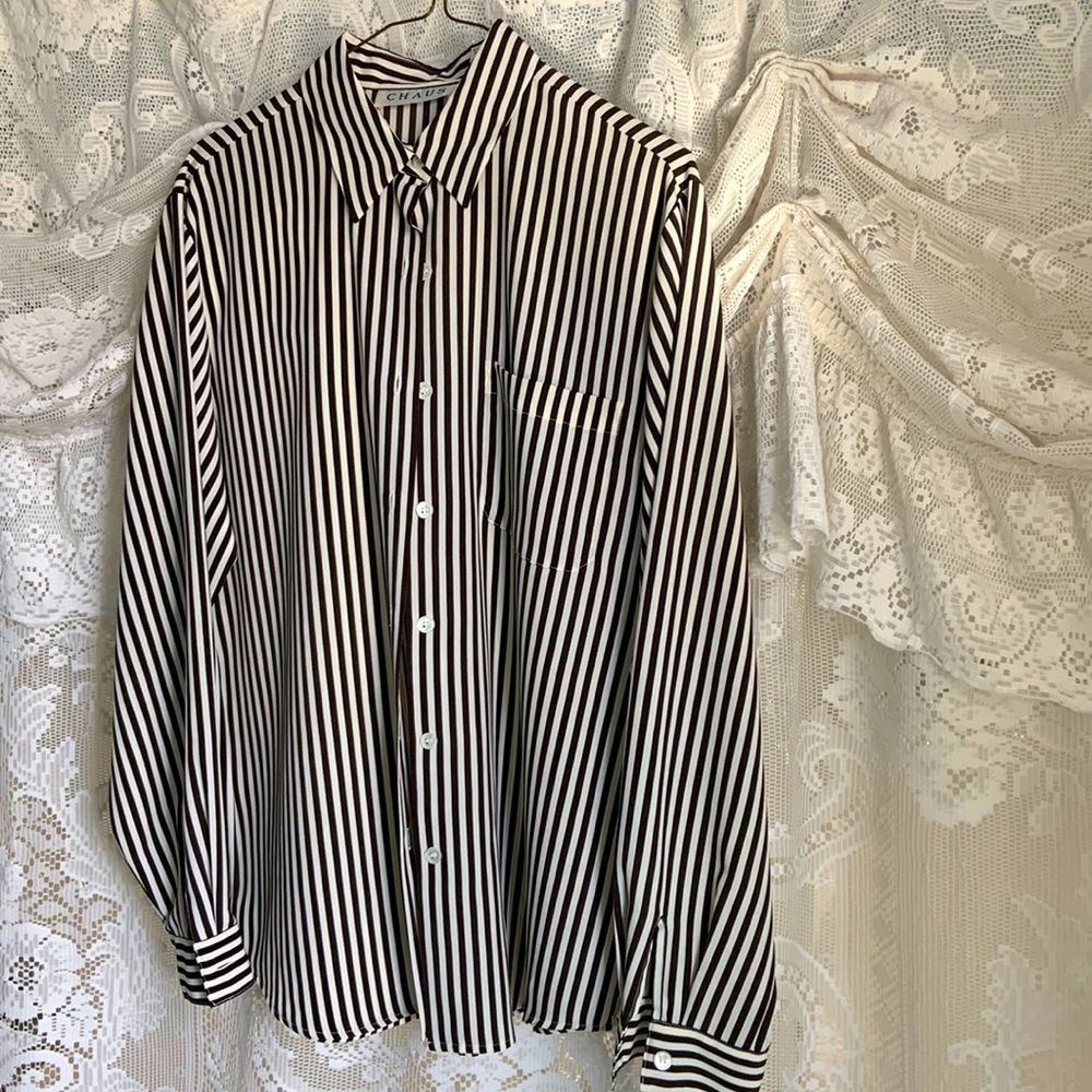 Dress shirt size 10 chocolate and cream stripe